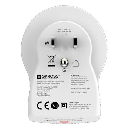 Cestovní adaptér pro USA 230V + 2x USB port