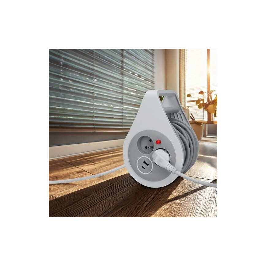 Prodlužovací kabel na bubnu 2Z + USB A+C 10 m