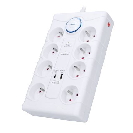 Prodlužovací kabel s vypínačem 8Z Typ E + 1xUSB-A + 1xUSB-C 2m bílá