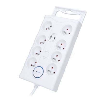 Prodlužovací kabel s vypínačem 8Z Typ E + 1xUSB-A + 1xUSB-C 2m bílá