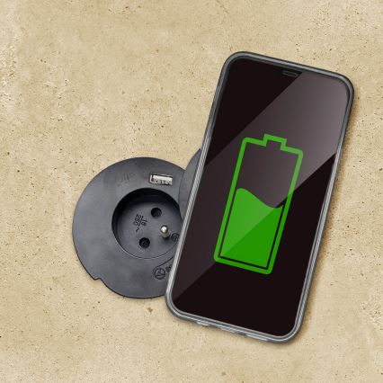 Vestavná zásuvka s bezdrátovým nabíjením 10W 1Z + USB A+C černá