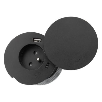 Vestavná zásuvka s bezdrátovým nabíjením 10W 1Z + USB A+C černá