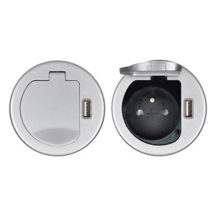 Vestavná USB zásuvka s víčkem 230V