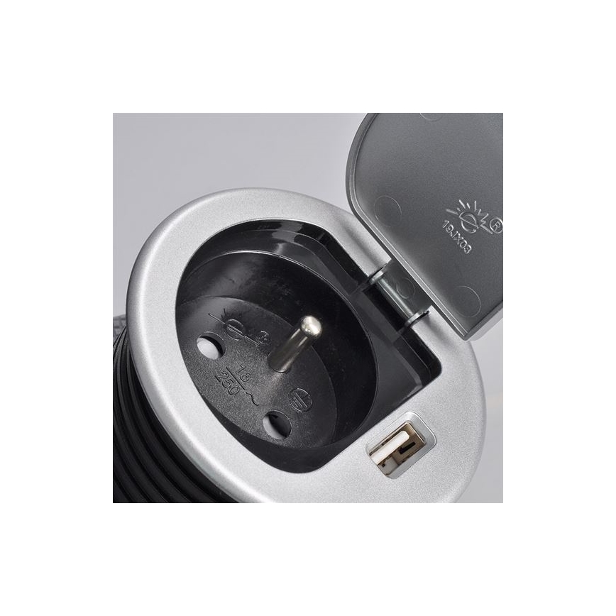 Vestavná USB zásuvka s víčkem 230V