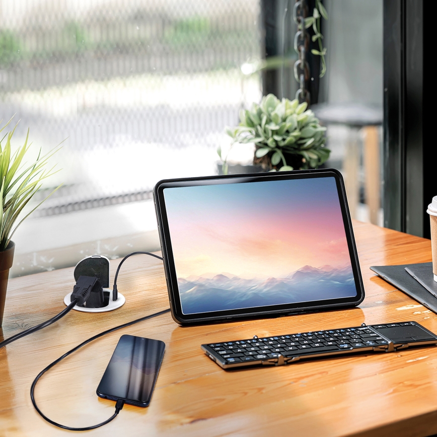 Zásuvkový sloupek pro desku stolu 1x230V + USB-C Power Delivery stříbrná/černá
