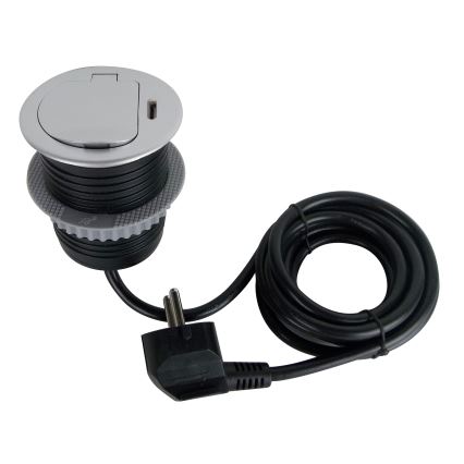 Zásuvkový sloupek pro desku stolu 1x230V + USB-C Power Delivery stříbrná/černá