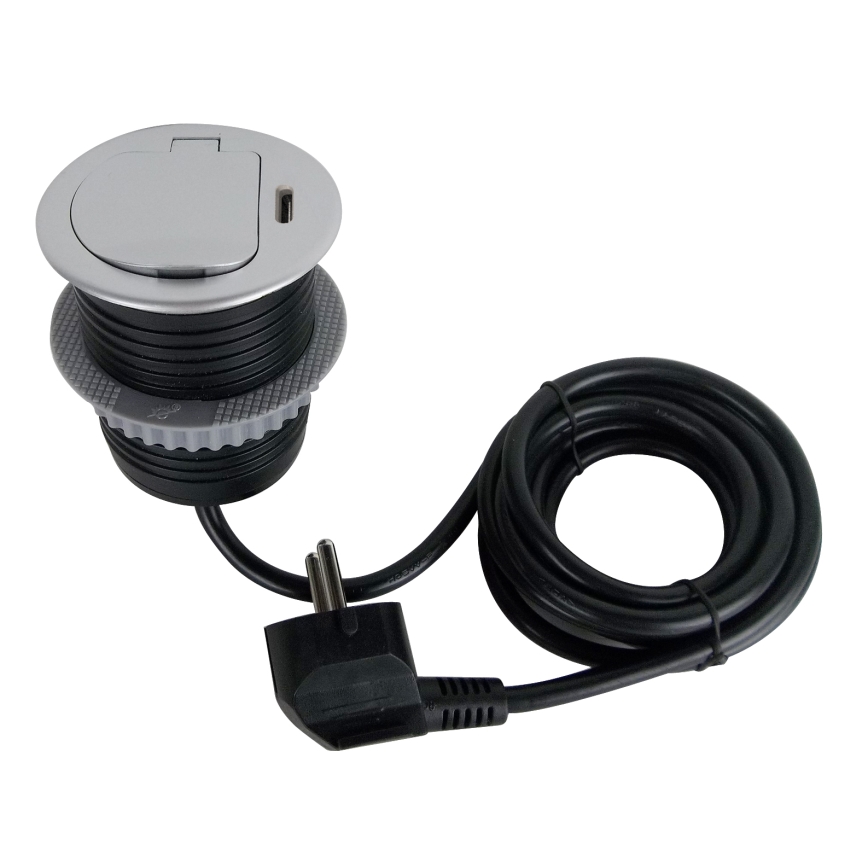 Zásuvkový sloupek pro desku stolu 1x230V + USB-C Power Delivery stříbrná/černá