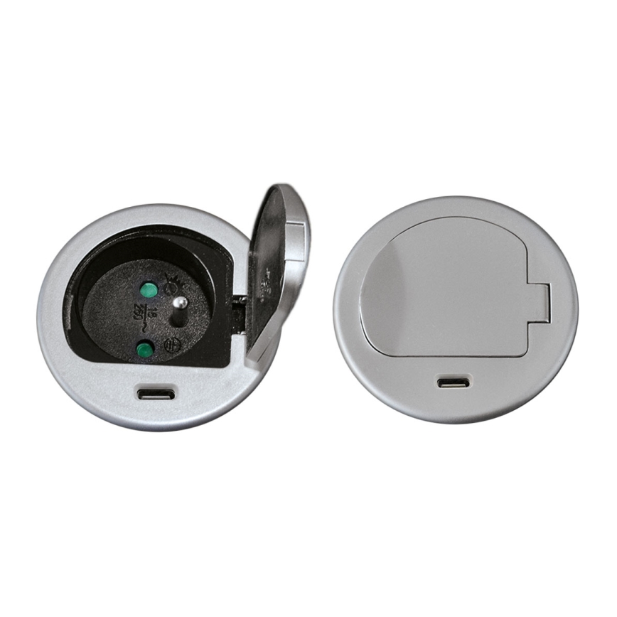 Zásuvkový sloupek pro desku stolu 1x230V + USB-C Power Delivery stříbrná/černá