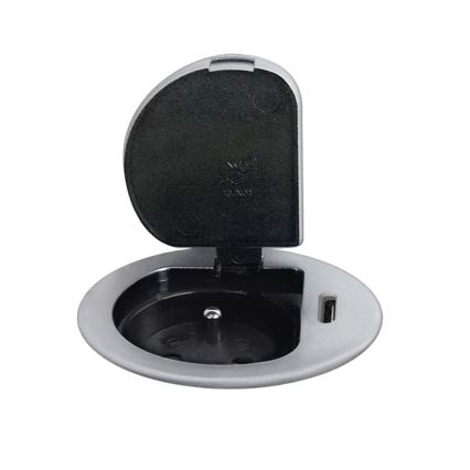 Zásuvkový sloupek pro desku stolu 1x230V + USB-C Power Delivery stříbrná/černá