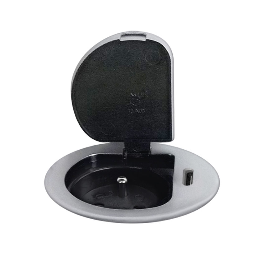Zásuvkový sloupek pro desku stolu 1x230V + USB-C Power Delivery stříbrná/černá