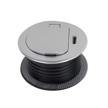 Zásuvkový sloupek pro desku stolu 1x230V + USB-C Power Delivery stříbrná/černá