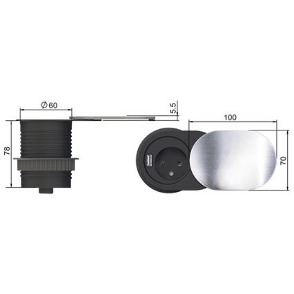 Vestavná USB zásuvka s posuvným víčkem 10A/230V