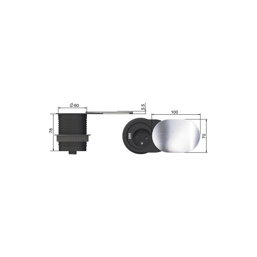 Vestavná USB zásuvka s posuvným víčkem 10A/230V