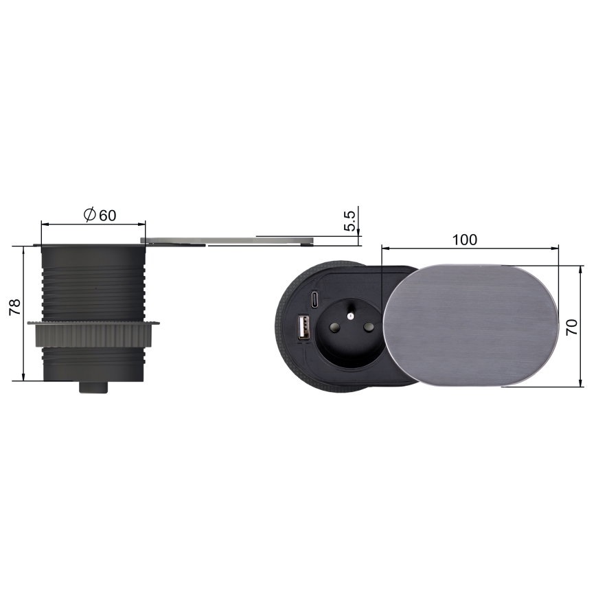 Vestavná zásuvka 1Z + USB A+C