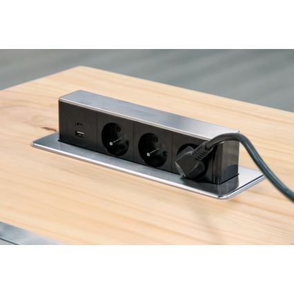 Zásuvkový sloupek pro desku stolu 3x230V + USB-A + USB-C