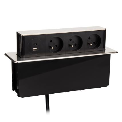 Zásuvkový sloupek pro desku stolu 3x230V + USB-A + USB-C