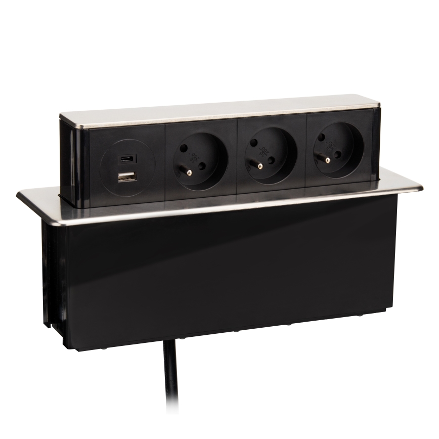 Zásuvkový sloupek pro desku stolu 3x230V + USB-A + USB-C