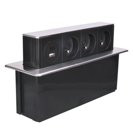 Zásuvkový sloupek pro desku stolu 3x230V + USB-A + USB-C