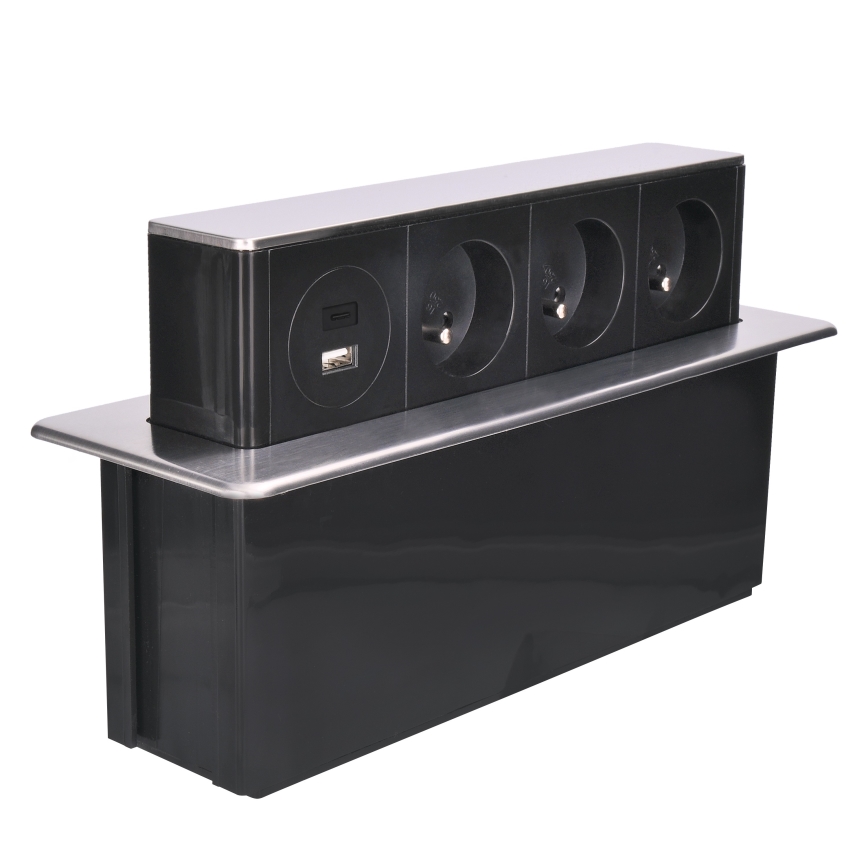 Zásuvkový sloupek pro desku stolu 3x230V + USB-A + USB-C