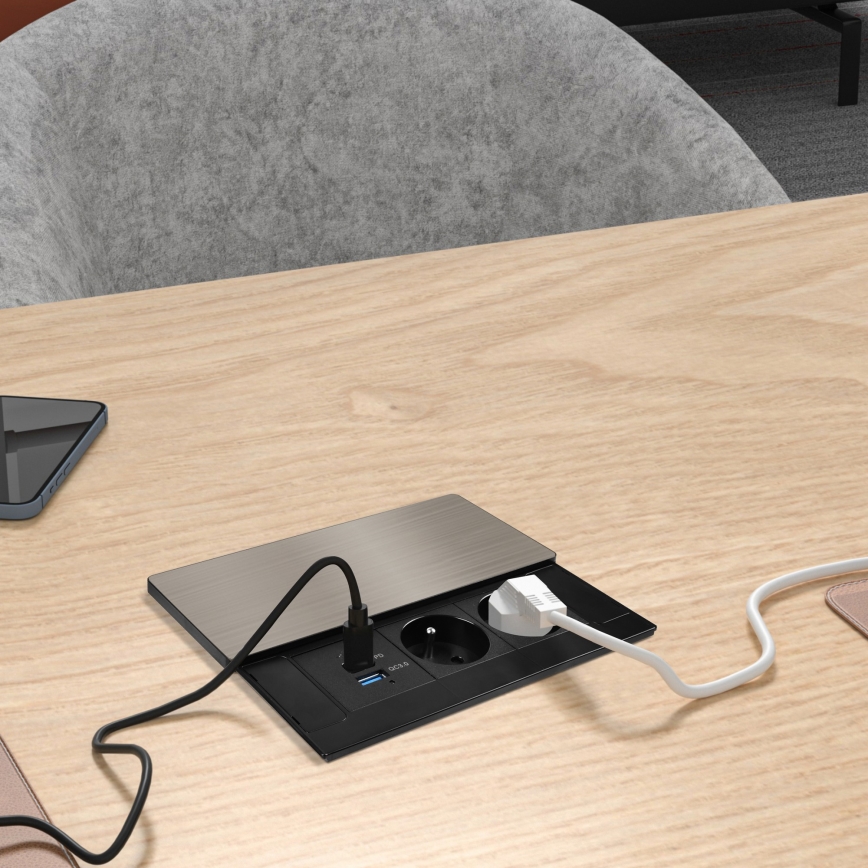 Vestavná zásuvka s bezdrátovým nabíjením 65W 2Z + USB-A + USB-C