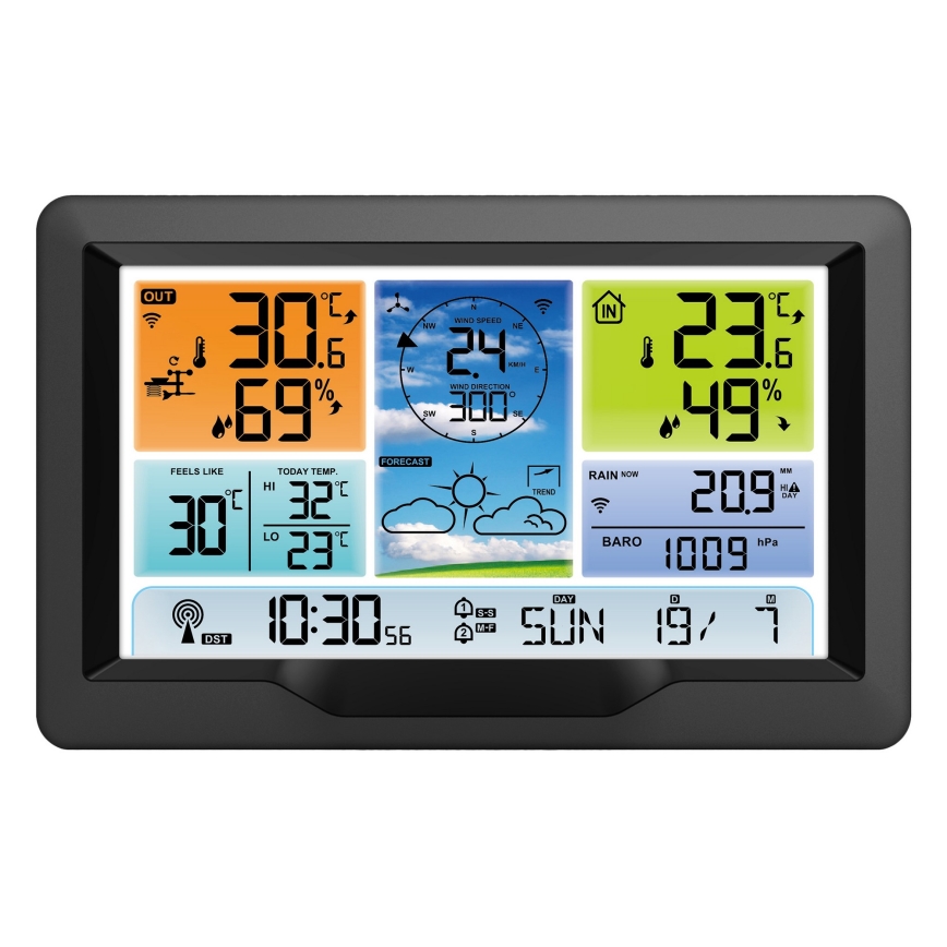 Profesionální meteostanice s barevným LCD displejem a budíkem 5V/2xAA + 3xAA