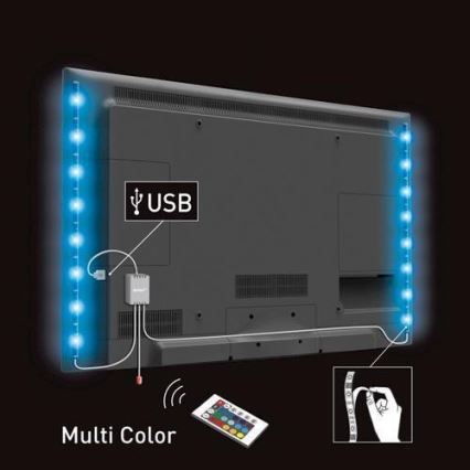 SADA 2x LED RGB Pásek pro TV s dálkovým ovladačem IP65 LED/USB 50cm