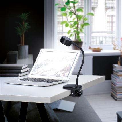 LED Stmívatelná flexibilní nabíjecí stolní lampa s klipem LED/2W/1800 mAh 3000/4000/6500K černá