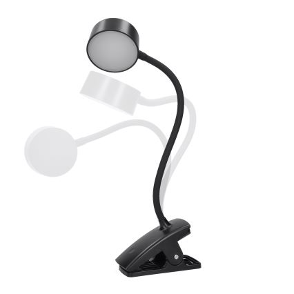 LED Stmívatelná flexibilní nabíjecí stolní lampa s klipem LED/2W/1800 mAh 3000/4000/6500K černá