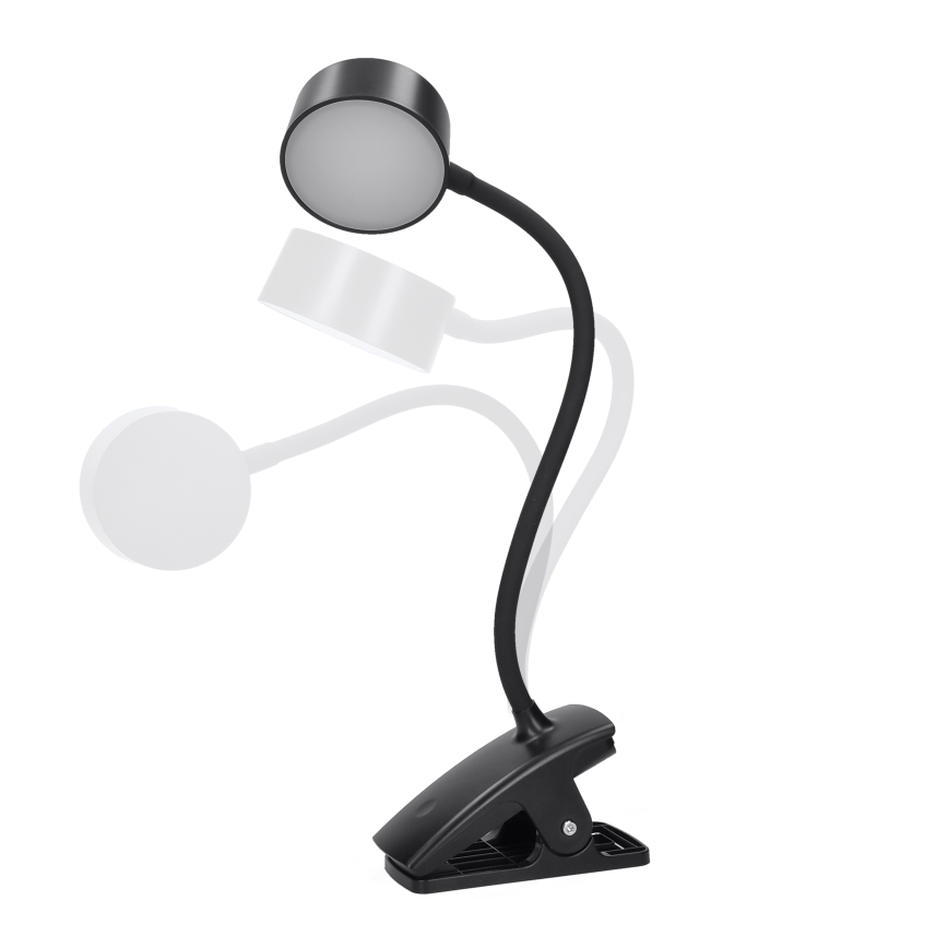 LED Stmívatelná flexibilní nabíjecí stolní lampa s klipem LED/2W/1800 mAh 3000/4000/6500K černá