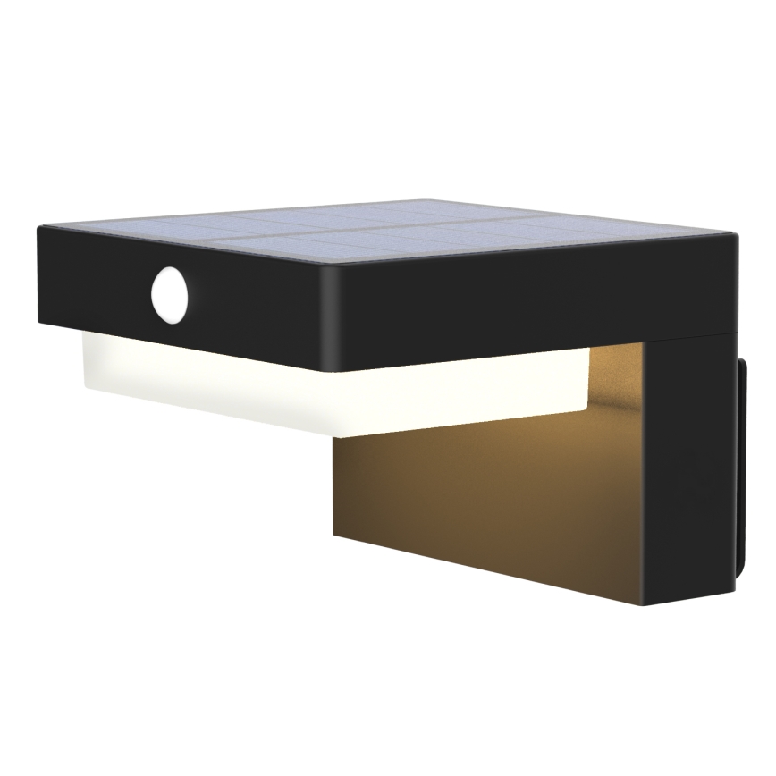 LED Solární nástěnné svítidlo se senzorem pohybu a soumraku PALERMO LED/5W/2000 mAh IP54 černá