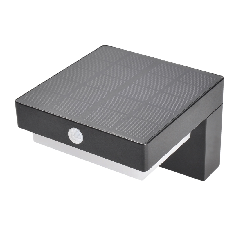LED Solární nástěnné svítidlo se senzorem pohybu a soumraku PALERMO LED/5W/2000 mAh IP54 černá