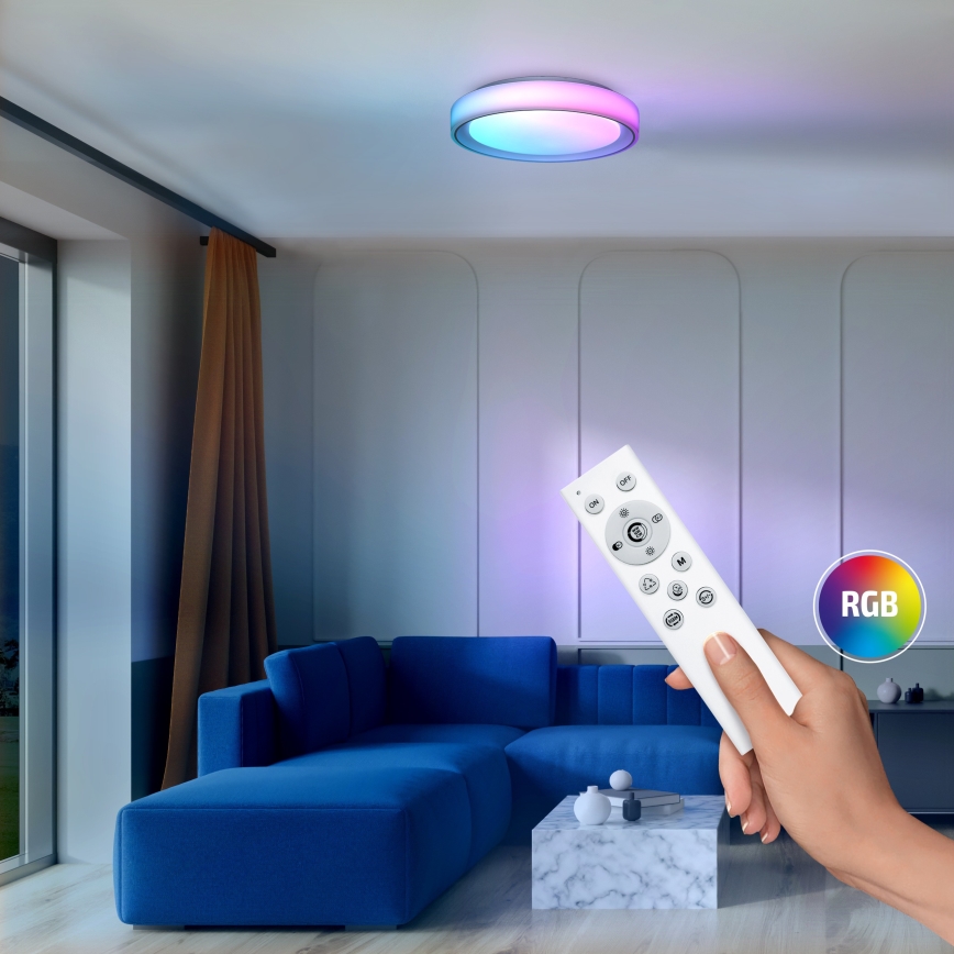 LED RGB Stmívatelné stropní svítidlo FLOCO LED/30W/230V 3000-6500K + RGB/6W pr. 40cm + dálkové ovládání