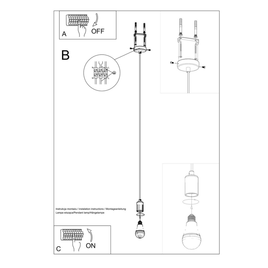 Lustr na lanku EDISON 1xE27/60W/230V černá