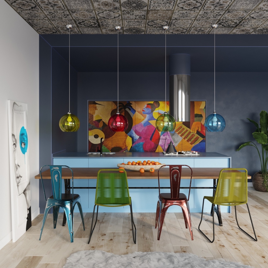 Lustr na lanku BALL 1xE27/15W/230V pr. 30 cm čirá/lesklý chrom