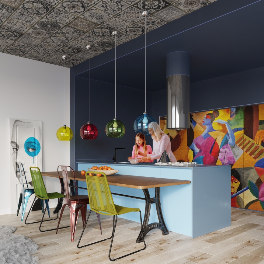 Lustr na lanku BALL 1xE27/15W/230V pr. 30 cm čirá/lesklý chrom