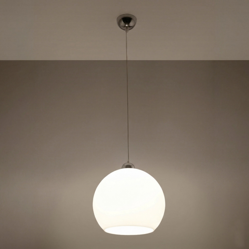 Lustr na lanku BALL 1xE27/15W/230V pr. 30 cm bílá/lesklý chrom
