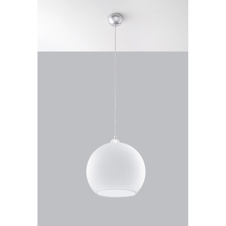 Lustr na lanku BALL 1xE27/15W/230V pr. 30 cm bílá/lesklý chrom