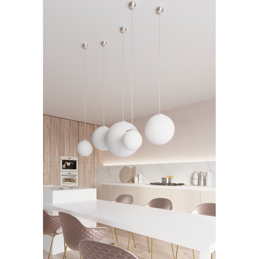 Lustr na lanku UGO 1xE27/15W/230V pr. 30 cm bílá/lesklý chrom