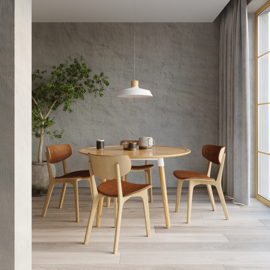Lustr na lanku AFRA 1xE27/60W/230V bílá/přírodní dřevo