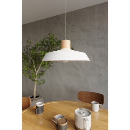 Lustr na lanku AFRA 1xE27/60W/230V bílá/přírodní dřevo