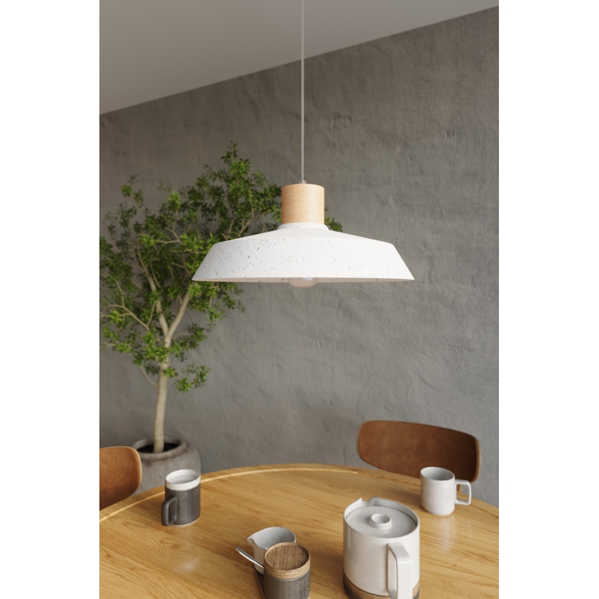 Lustr na lanku AFRA 1xE27/60W/230V bílá/přírodní dřevo