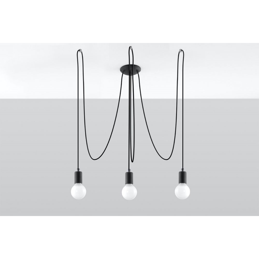 Lustr na Lanku EDISON 3 3xE27/60W/230V pavouk černá
