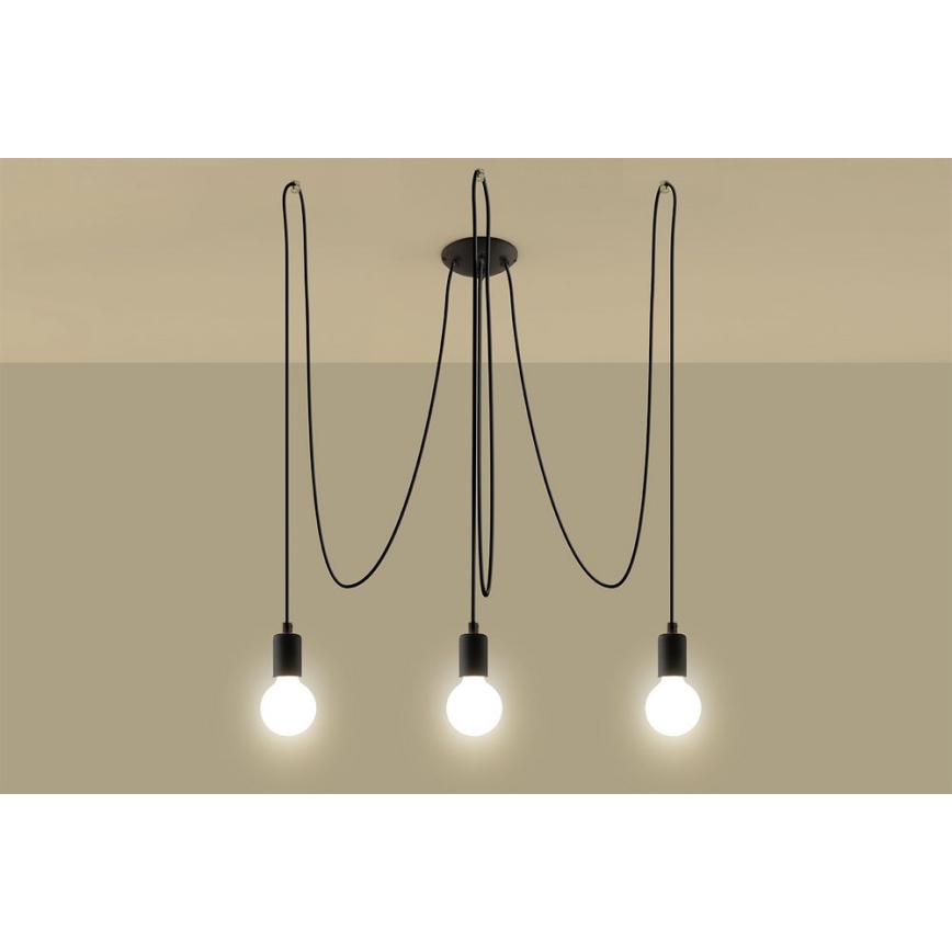 Lustr na Lanku EDISON 3 3xE27/60W/230V pavouk černá