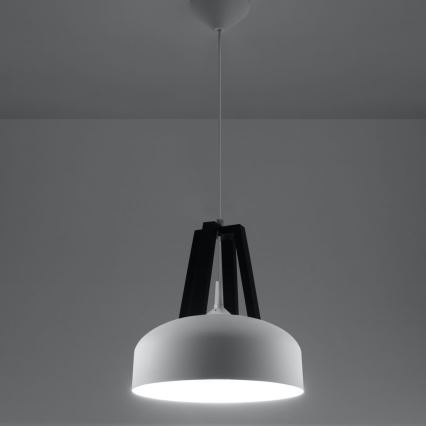 Lustr na lanku CASCO 1xE27/60W/230V pr. 30 cm bříza/buk