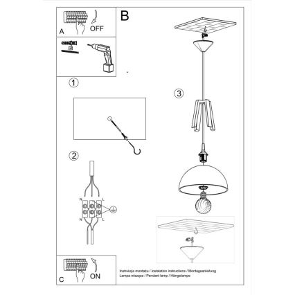 Lustr na lanku CASCO 1xE27/60W/230V pr. 30 cm bříza/buk
