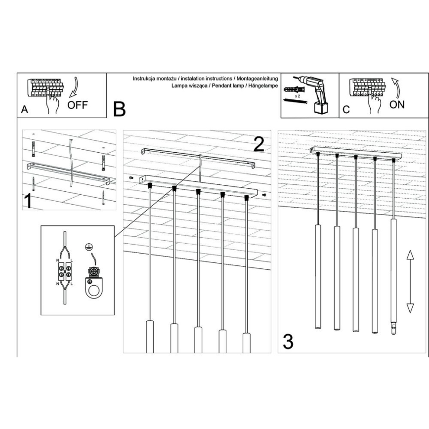 Lustr na lanku PASTELO 5xG9/8W/230V černá