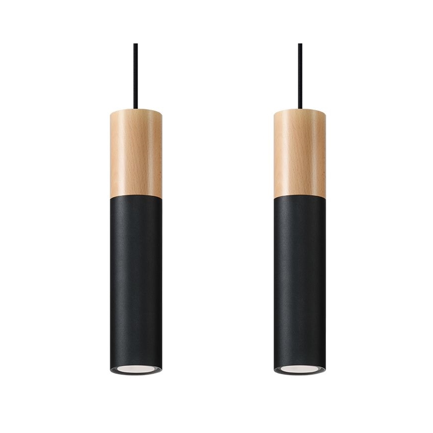 Lustr na lanku PABLO 2xGU10/40W/230V černá/buk