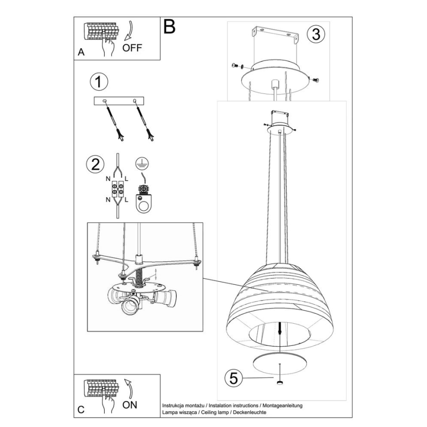 Lustr na lanku BELLA 3xE27/60W/230V pr. 60 cm bílá