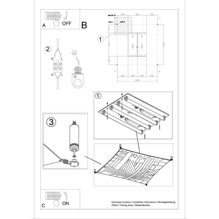 LED Stropní svítidlo LUNA 4xG13/8,5W/230V 10,5x10,5 cm bílá