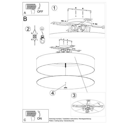 Stropní svítidlo SKALA 6xE27/60W/230V pr. 80 cm černá